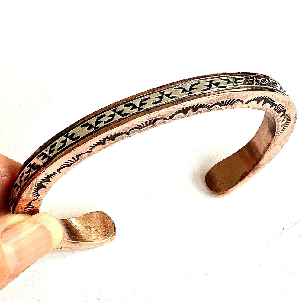 Mens Navajo Sterling Copper Cuff Bracelet 7.5in Signed Secatero Heavy 60g Native